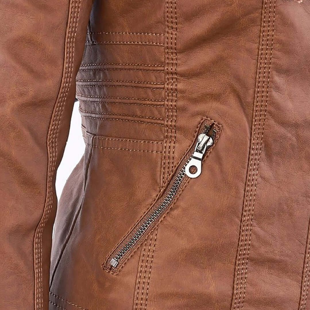 Stylische Damen-Lederjacke mit Kapuze