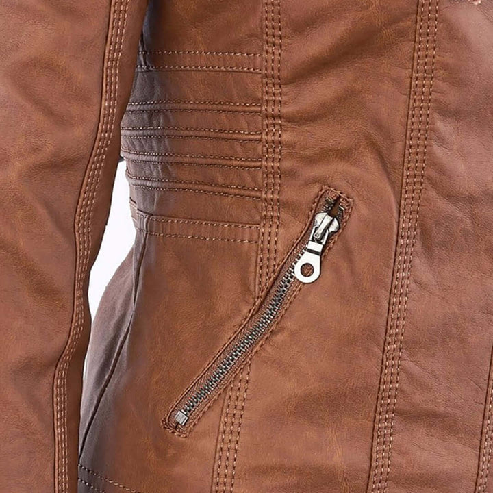 Stylische Damen-Lederjacke mit Kapuze
