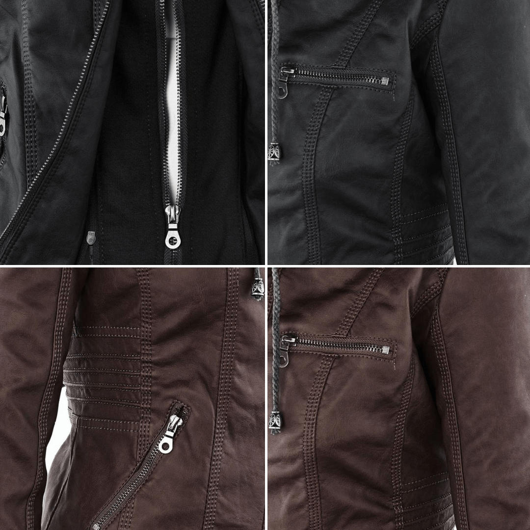 Lederjacke mit Kapuze für Damen