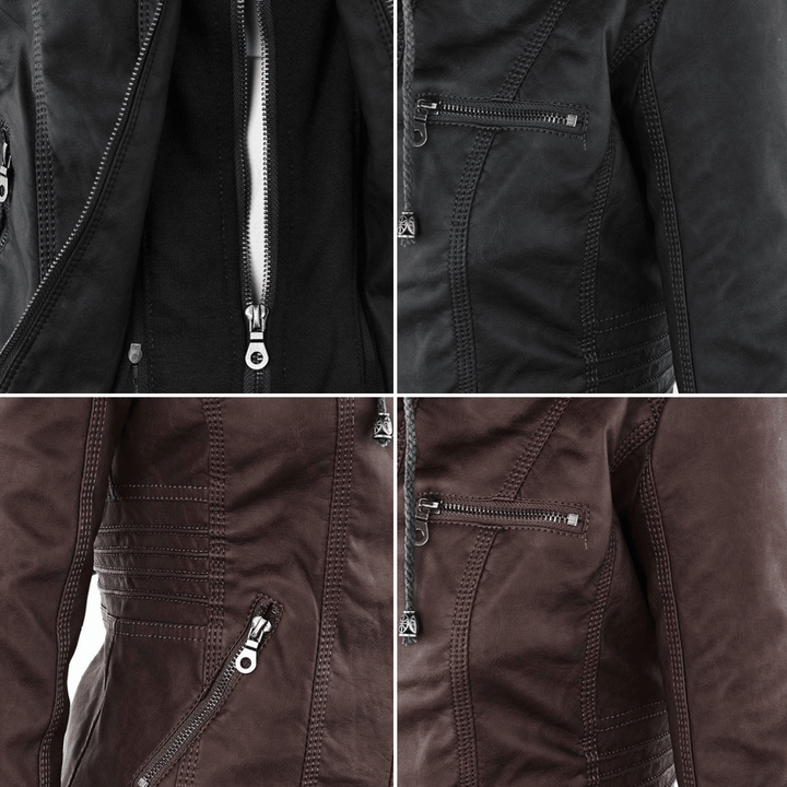 Lederjacke mit Kapuze für Damen