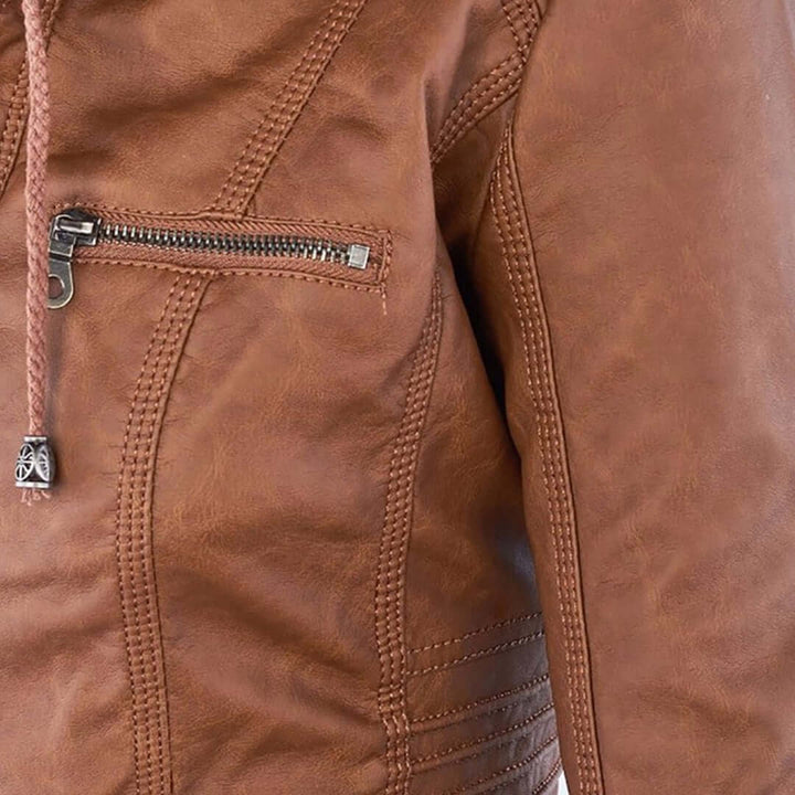 Stylische Damen-Lederjacke mit Kapuze