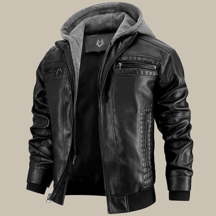 Premium Lederjacke mit Kapuze für Herren