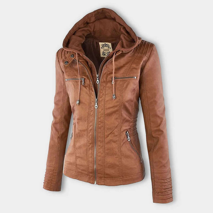 Stylische Damen-Lederjacke mit Kapuze