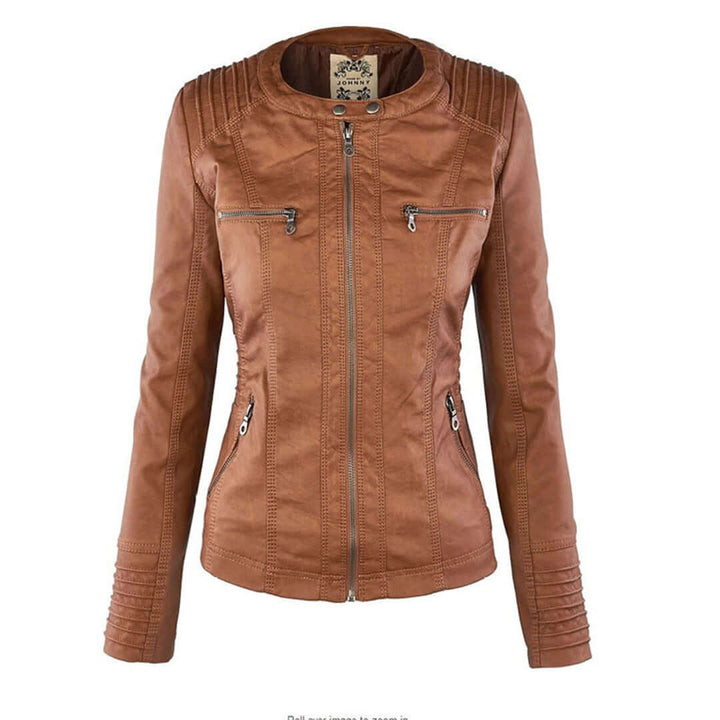 Stylische Damen-Lederjacke mit Kapuze