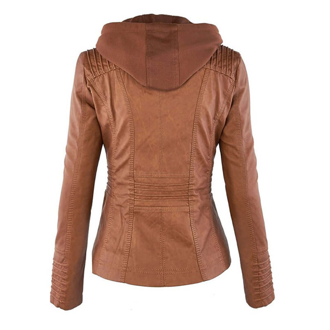 Stylische Damen-Lederjacke mit Kapuze