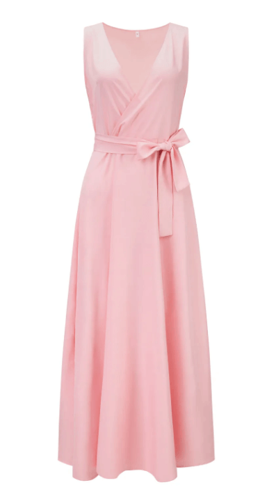 Damen Einfarbiges Langkleid mit V-Ausschnitt