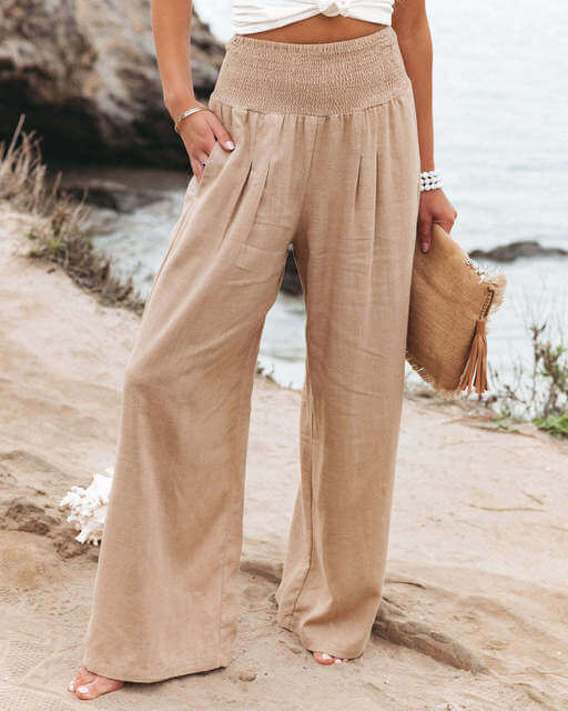Bequeme Damen Leinenhose mit Hohem Taillenbund
