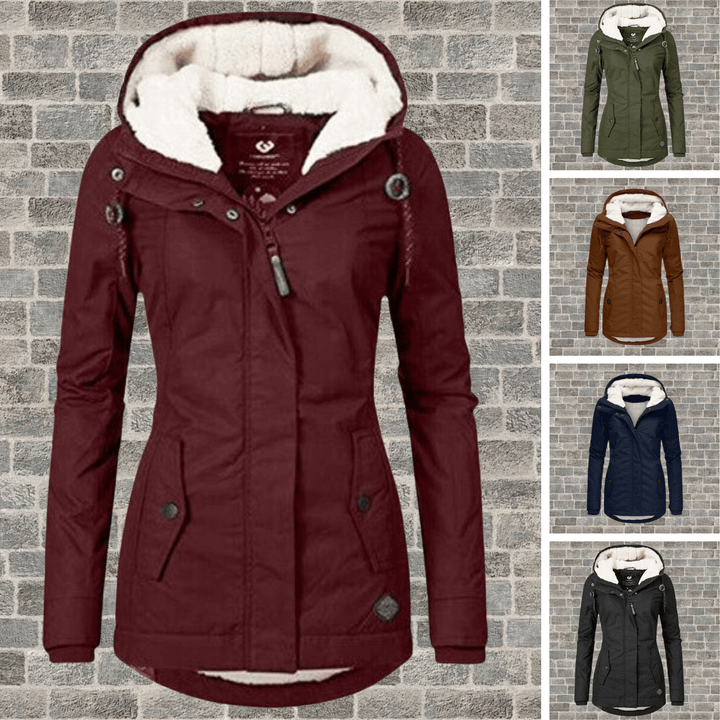 Winterjacke für Damen mit Fellfutter und Plissee-Details