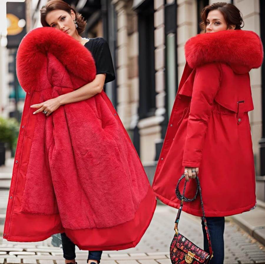 Elegante Damen-Winterjacke mit Kunstfell