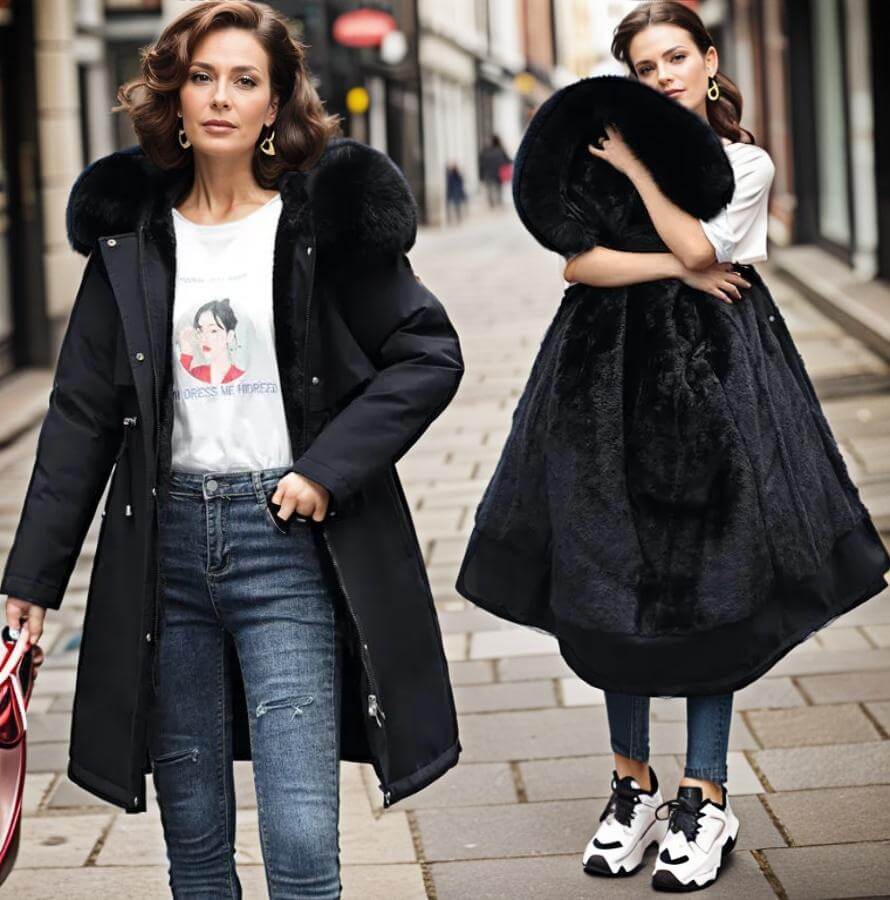 Elegante Damen-Winterjacke mit Kunstfell