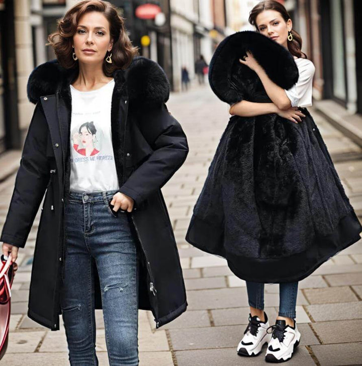 Elegante Damen-Winterjacke mit Kunstfell