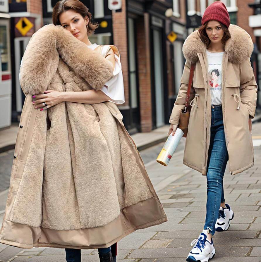Elegante Damen-Winterjacke mit Kunstfell