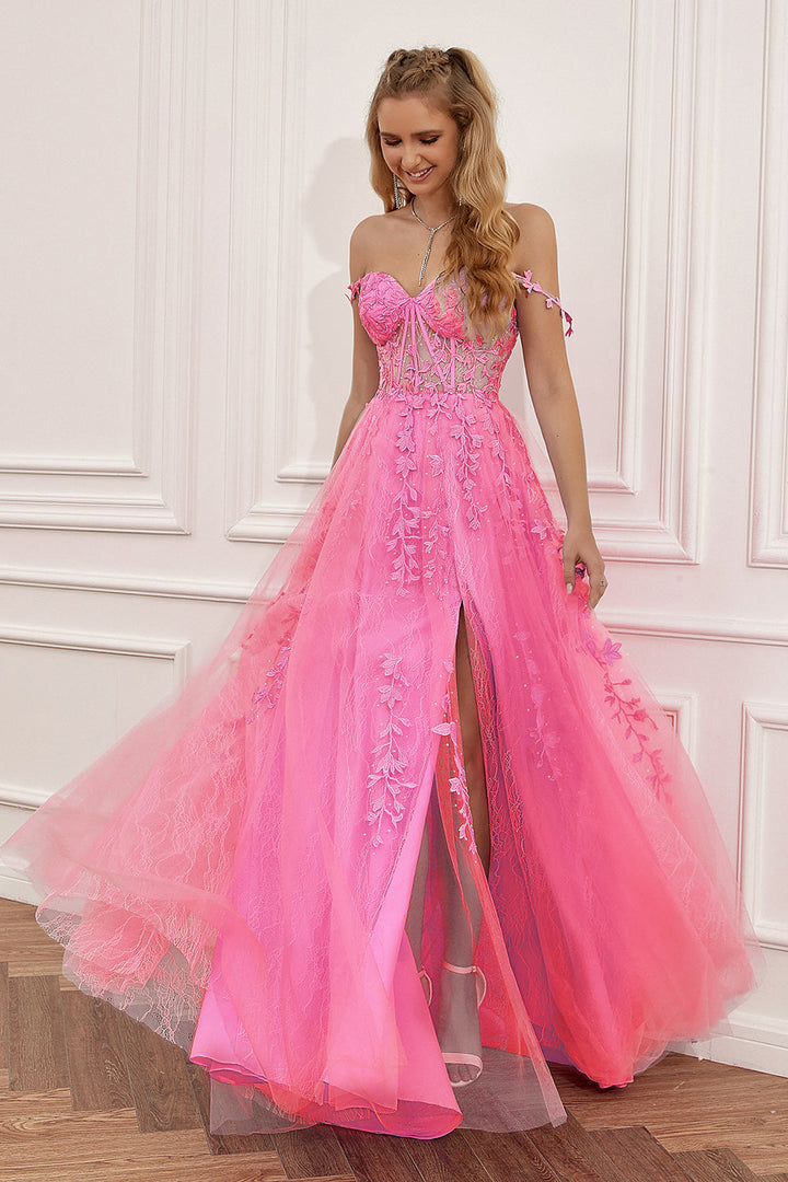 "A-Linien Ballkleid mit luxuriösen Sophie-Applikationen in schimmerndem Rosa, perfekt für Galas und Hochzeiten"