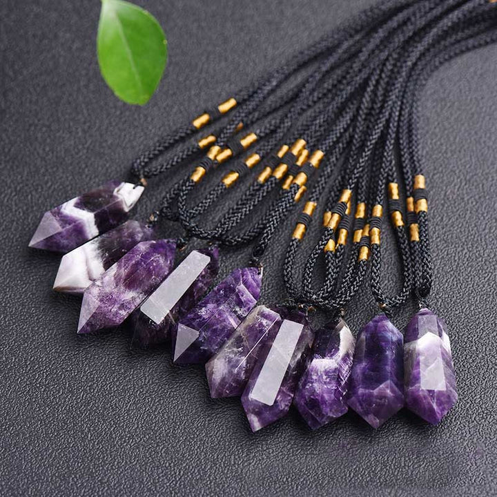 "Amethyst Kristall Halskette Hexagon-Design, violette Töne, spirituell, elegant, Heilende Energie, Balance und Ruhe"