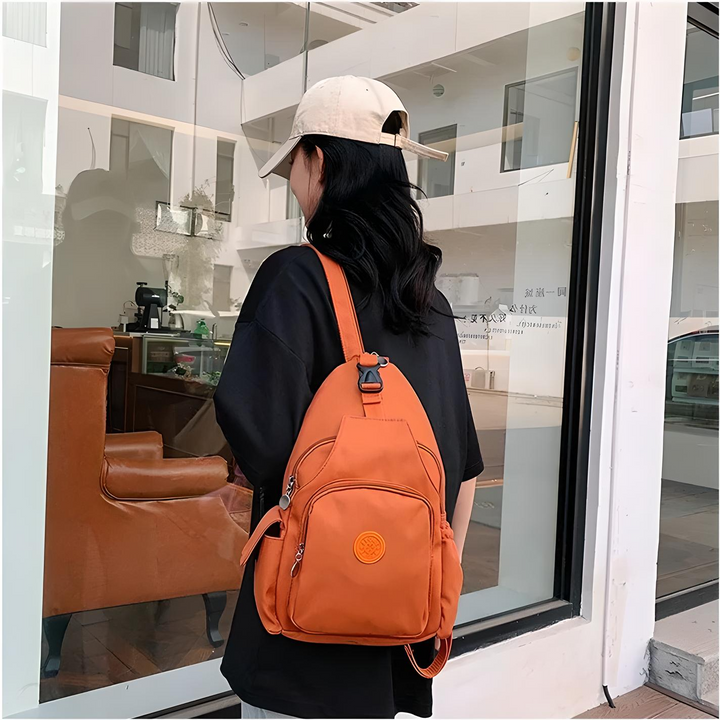 "Anti-Diebstahl Damen Umhängetasche, modernes Design, schwarz, versteckte Tasche, stilvolles und sicheres Modeaccessoire."