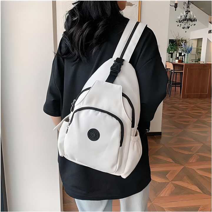 "Anti-Diebstahl Damen Umhängetasche, modernes Design, schwarz, versteckte Tasche, stilvolles und sicheres Modeaccessoire."