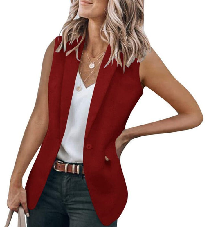 Ärmellose Anzugjacke für Damen, einfarbig mit modernem Anzugkragen und lockerer Passform, ideal für elegante Anlässe.