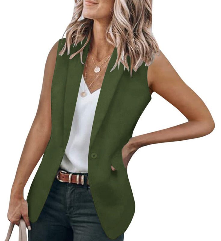 Ärmellose Anzugjacke für Damen, einfarbig mit modernem Anzugkragen und lockerer Passform, ideal für elegante Anlässe.