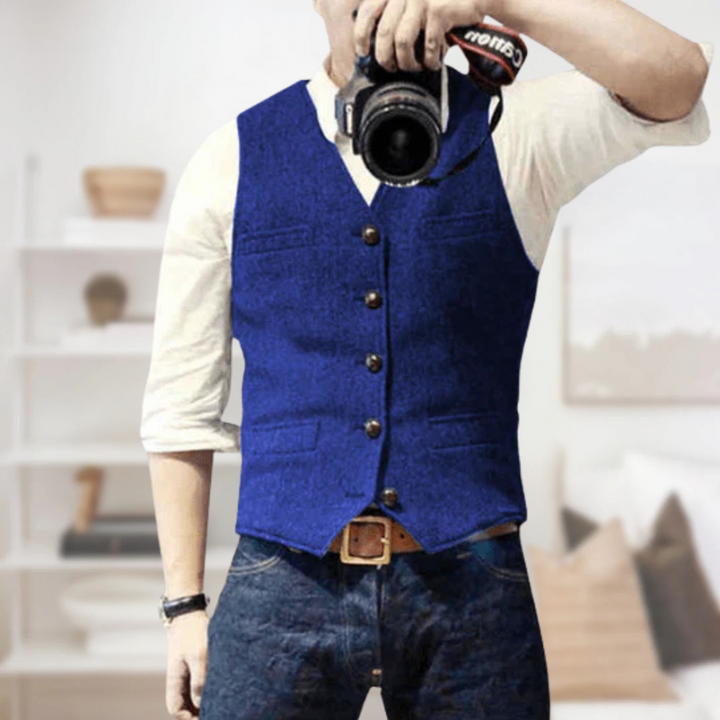 "Ärmellose Herren Vintage-Weste mit elegantem Knopfverschluss, perfekt für stilvolle und vielseitige Looks."