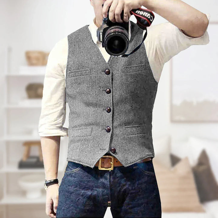 "Ärmellose Herren Vintage-Weste mit elegantem Knopfverschluss, perfekt für stilvolle und vielseitige Looks."
