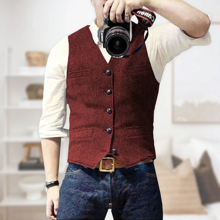 "Ärmellose Herren Vintage-Weste mit elegantem Knopfverschluss, perfekt für stilvolle und vielseitige Looks."