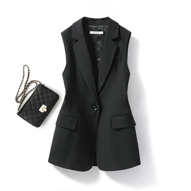 Ärmelloser Damen Blazer in Schwarz, elegant und vielseitig, für stilvolle Outfits zu jedem Anlass.