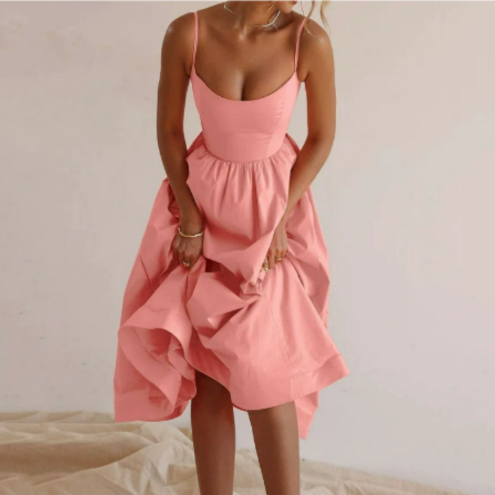 Ärmelloses Damen Sommerkleid in A-Linie, Midi-Länge, leicht und elegant, ideal für heiße Tage und entspannte Anlässe.