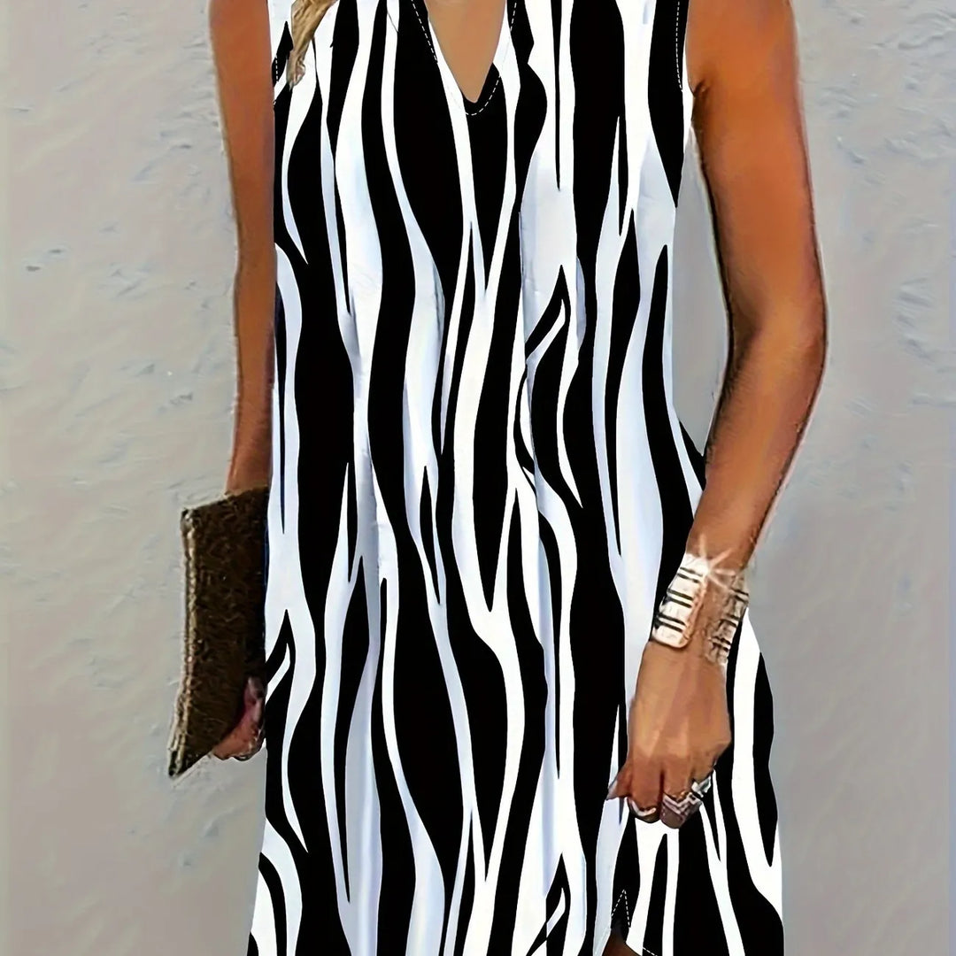 Armelloses gestreiftes Minikleid für Damen, luftige Passform, elegantes Streifendesign, perfekt für Sommeraktivitäten.