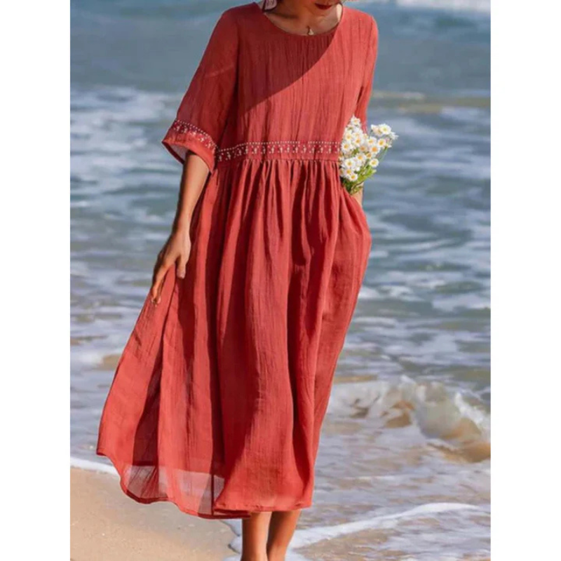 Ärmelloses Midi-Abendkleid Damen in fließendem Design, schmeichelnde Silhouette, ideal für formelle Anlässe.