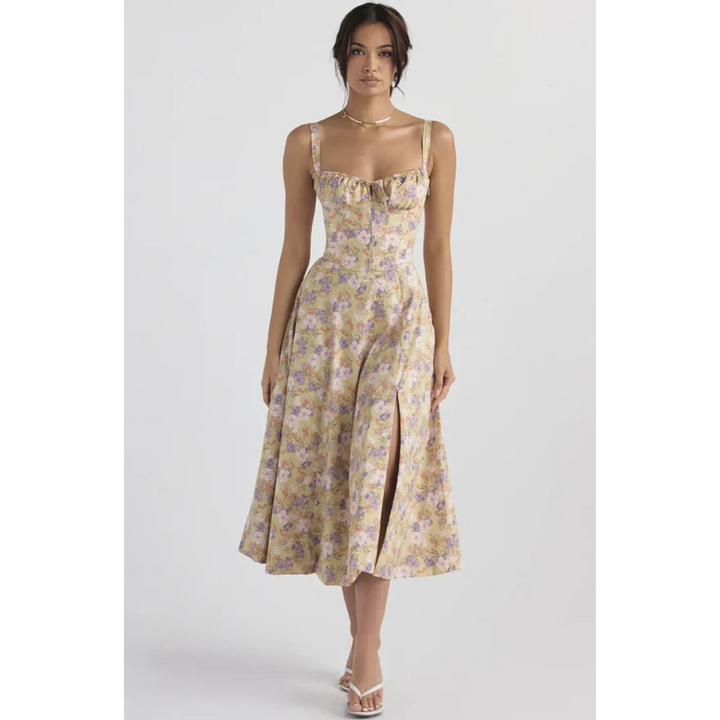 Ärmelloses Sommerkleid mit Sweetheart-Ausschnitt, eleganter Midi-Schnitt, tailliertes Design für feminine Silhouette.