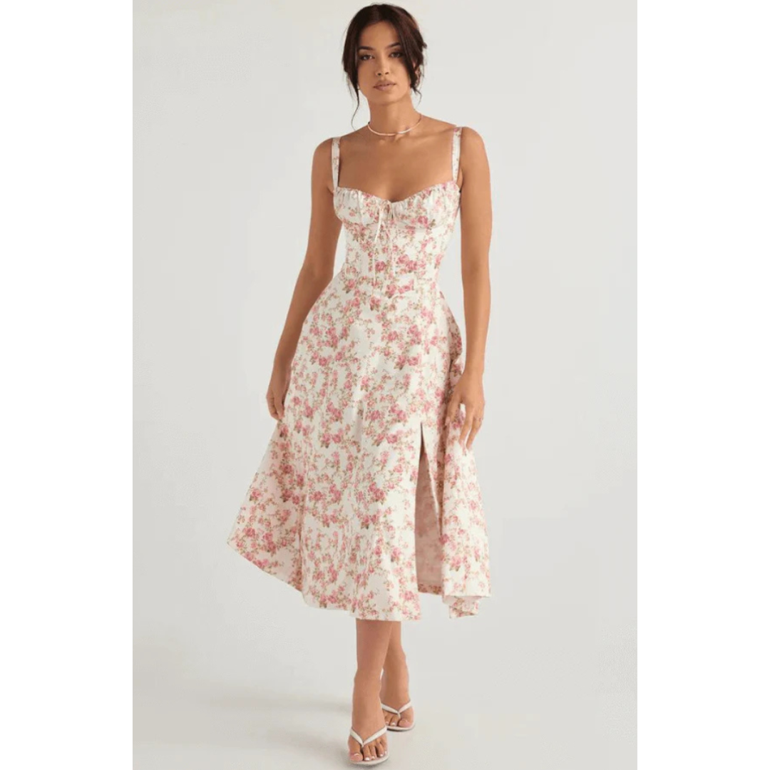 Ärmelloses Sommerkleid mit Sweetheart-Ausschnitt, eleganter Midi-Schnitt, tailliertes Design für feminine Silhouette.