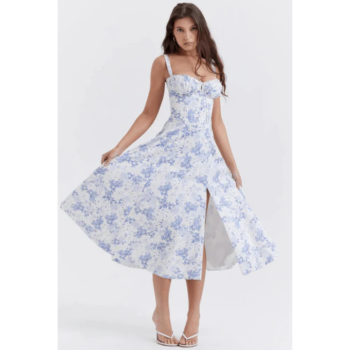 Ärmelloses Sommerkleid mit Sweetheart-Ausschnitt, eleganter Midi-Schnitt, tailliertes Design für feminine Silhouette.