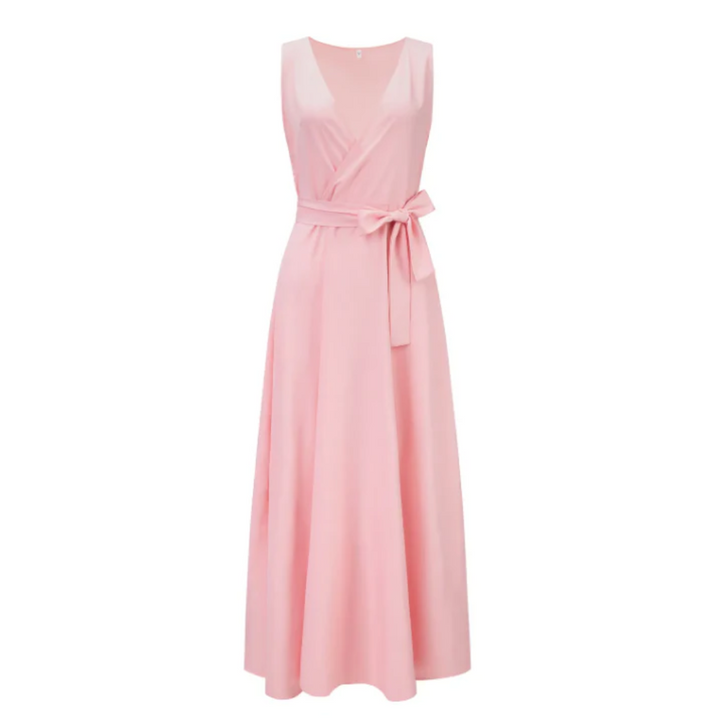 Ärmelloses Wickelkleid Damen, V-Ausschnitt, Maxi-Länge, fließender Stoff, elegantes Design, ideal für jeden Anlass.