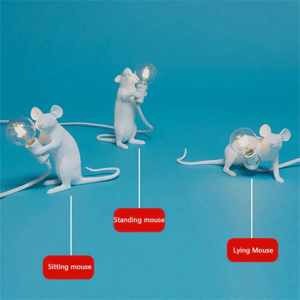 "Art Deco LED Tischlampe in Mausform, verspieltes Design, ideal für Schreibtisch oder Regal, gold, schwarz oder weiß erhältli