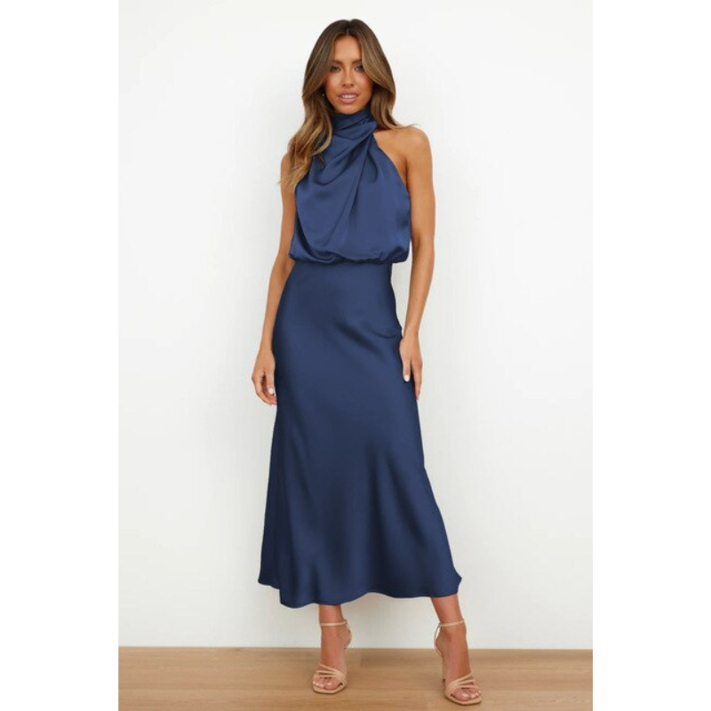 Atemberaubendes Neckholder-Midi-Abendkleid für Damen, elegantes Design, betont Schultern, ideal für formelle Anlässe.