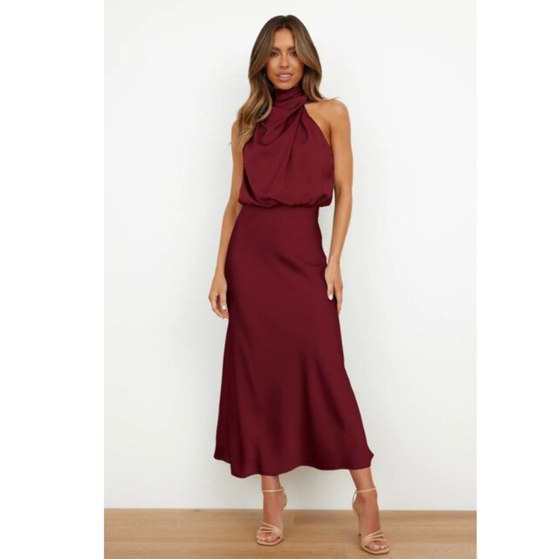 Atemberaubendes Neckholder-Midi-Abendkleid für Damen, elegantes Design, betont Schultern, ideal für formelle Anlässe.