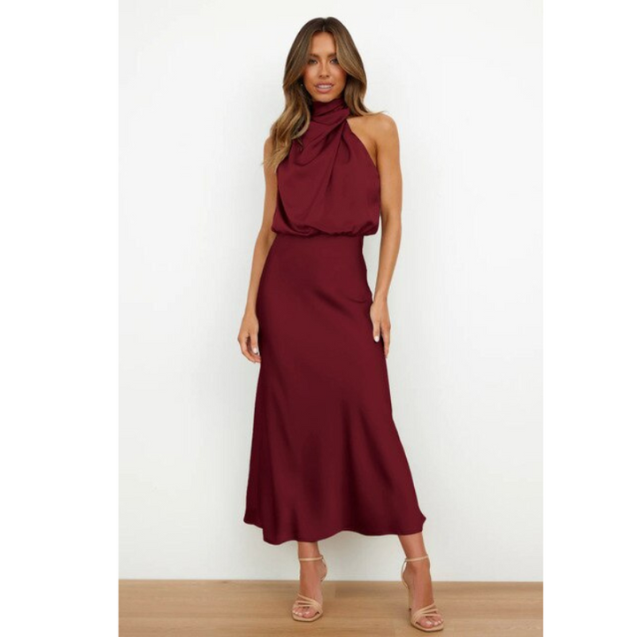 Atemberaubendes Neckholder-Midi-Abendkleid für Damen, elegantes Design, betont Schultern, ideal für formelle Anlässe.