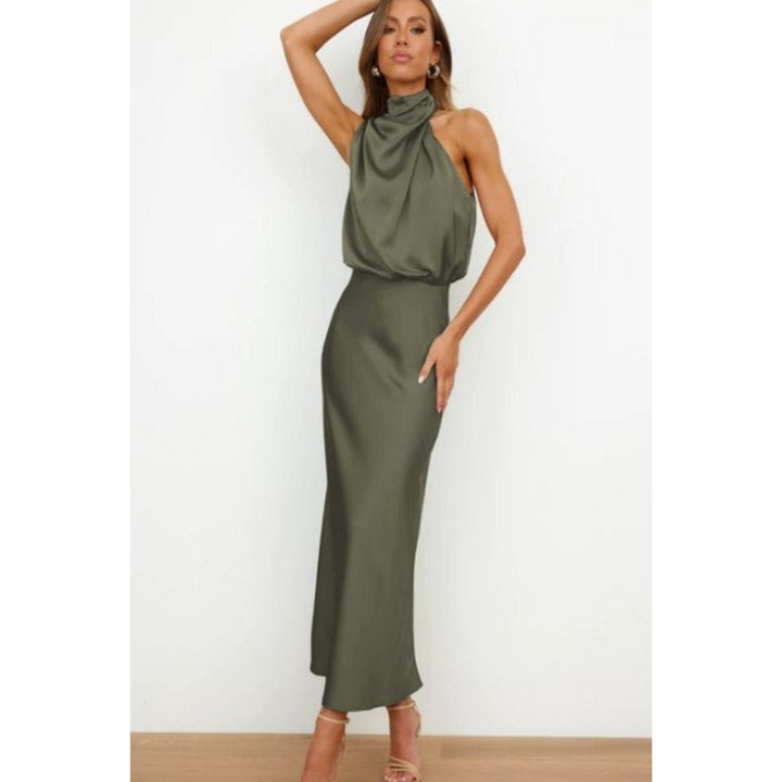 Atemberaubendes Neckholder-Midi-Abendkleid für Damen, elegantes Design, betont Schultern, ideal für formelle Anlässe.