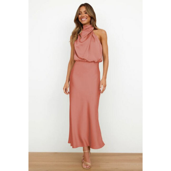 Atemberaubendes Neckholder-Midi-Abendkleid für Damen, elegantes Design, betont Schultern, ideal für formelle Anlässe.