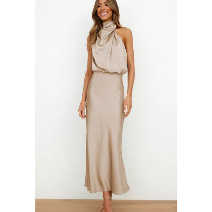 Atemberaubendes Neckholder-Midi-Abendkleid für Damen, elegantes Design, betont Schultern, ideal für formelle Anlässe.
