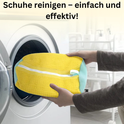 "Atmungsaktive Schuhreinigungstasche für Waschmaschine, schützt und pflegt verschiedene Schuharten, robust und sicher."