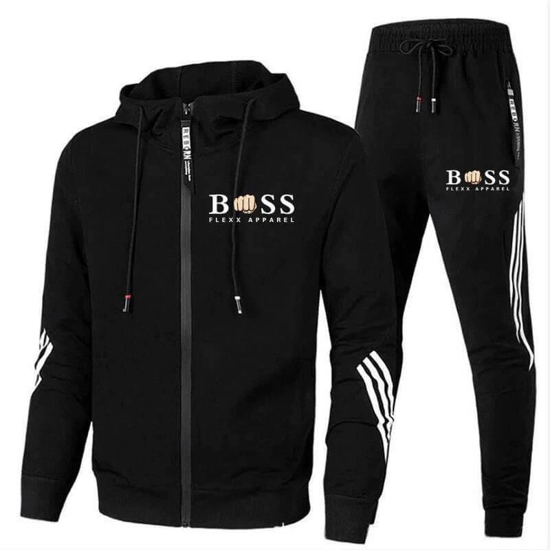 "Atmungsaktiver Herren Sportanzug, 2-teilig, Polyester, Regular Fit, sportlicher und moderner Look in Schwarz."
