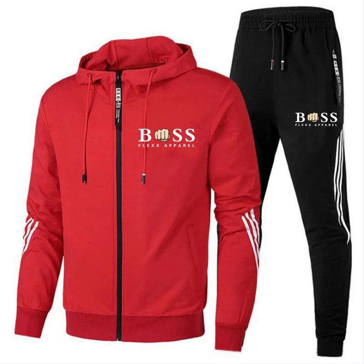 "Atmungsaktiver Herren Sportanzug, 2-teilig, Polyester, Regular Fit, sportlicher und moderner Look in Schwarz."
