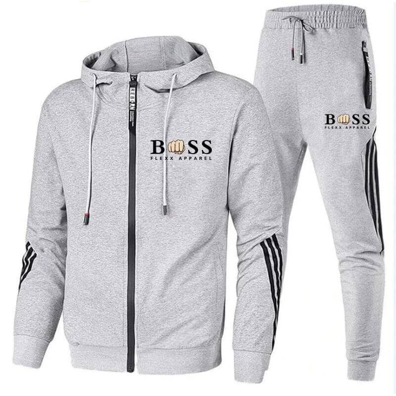 "Atmungsaktiver Herren Sportanzug, 2-teilig, Polyester, Regular Fit, sportlicher und moderner Look in Schwarz."