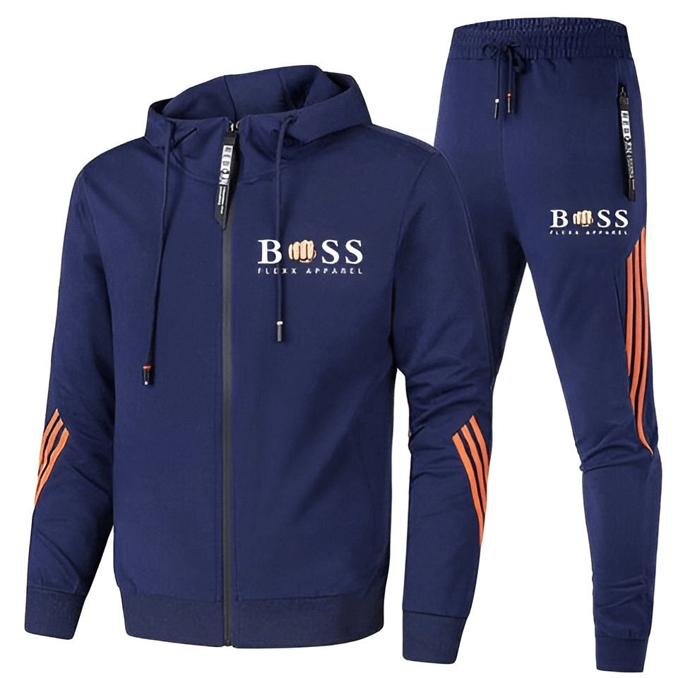 "Atmungsaktiver Herren Sportanzug, 2-teilig, Polyester, Regular Fit, sportlicher und moderner Look in Schwarz."