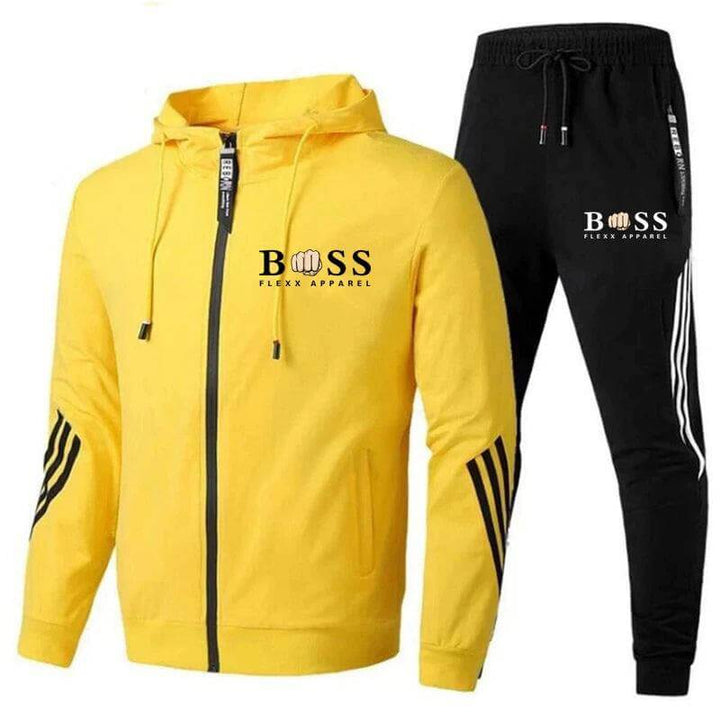 "Atmungsaktiver Herren Sportanzug, 2-teilig, Polyester, Regular Fit, sportlicher und moderner Look in Schwarz."