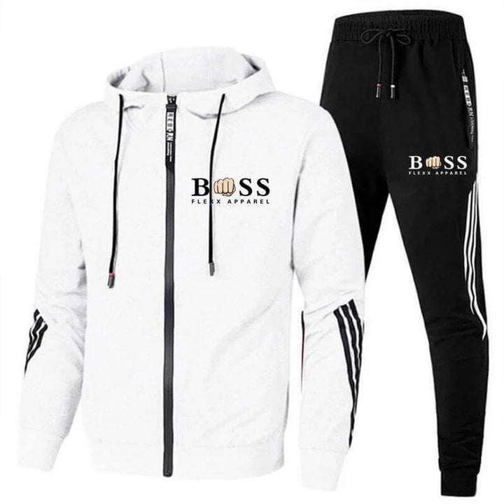 "Atmungsaktiver Herren Sportanzug, 2-teilig, Polyester, Regular Fit, sportlicher und moderner Look in Schwarz."