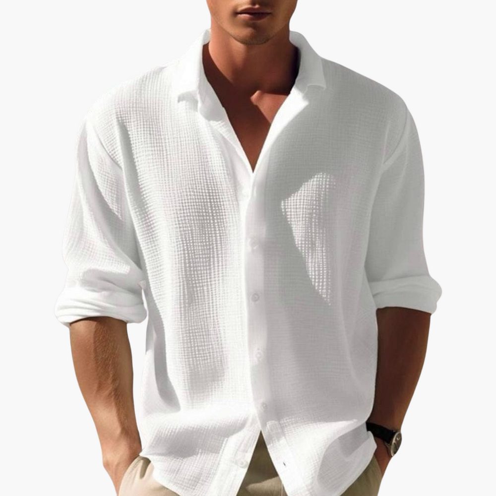 Atmungsaktives Herren Sommerhemd, leichtes Baumwollmaterial, kurzer Kragen, Regular Fit, ideal für warme Tage.