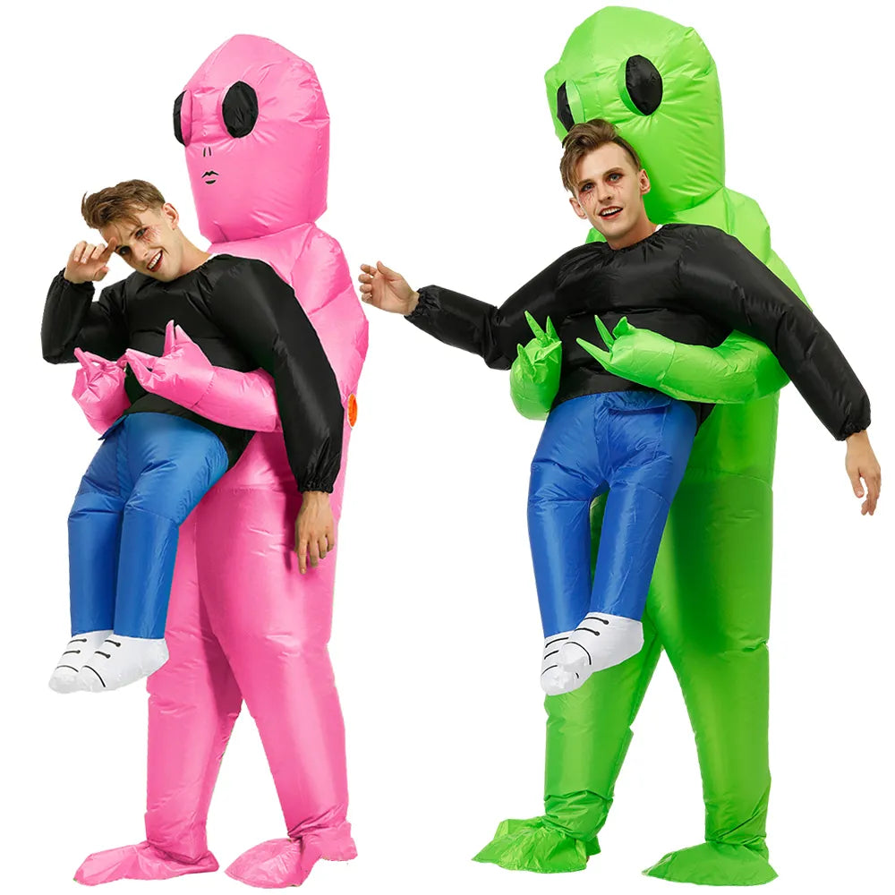 Aufblasbares, grünes Alien-Kostüm für Kinder und Erwachsene, zwei Größen, lustige Optik, ideal für Partys.