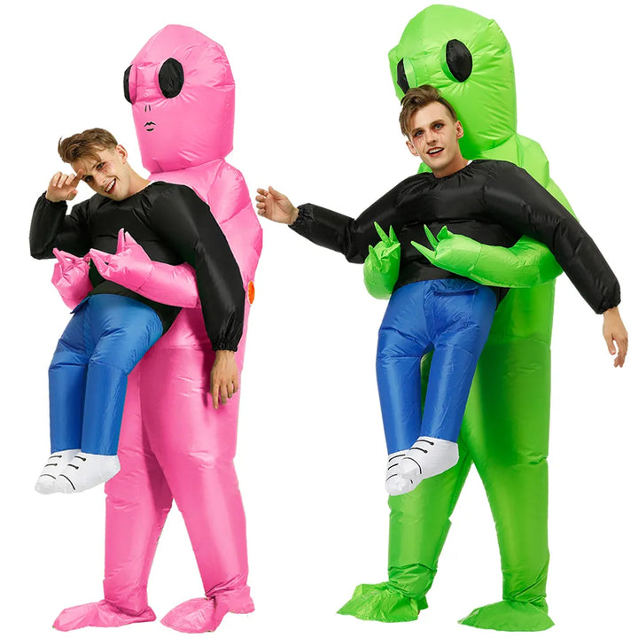 Aufblasbares, grünes Alien-Kostüm für Kinder und Erwachsene, zwei Größen, lustige Optik, ideal für Partys.